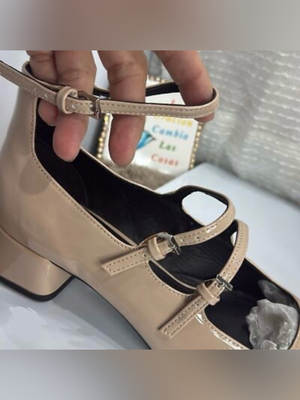 NEVER WORN Zara Mary Janes with Ankle Strap & Block Heel (Colour Tan/Nude)